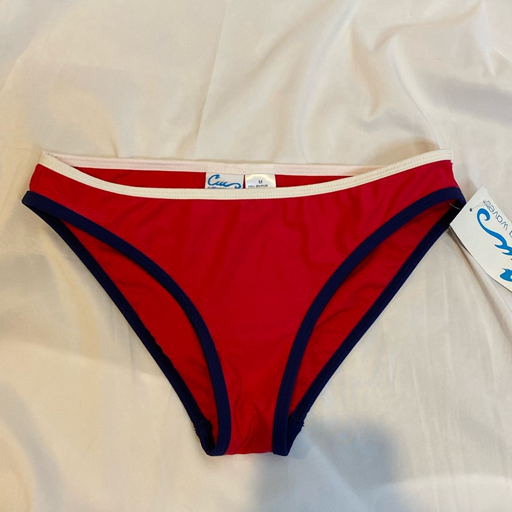 133 NWT California Waves Red Blue Bikini Bottom Medium Colorblock Swim Bottom